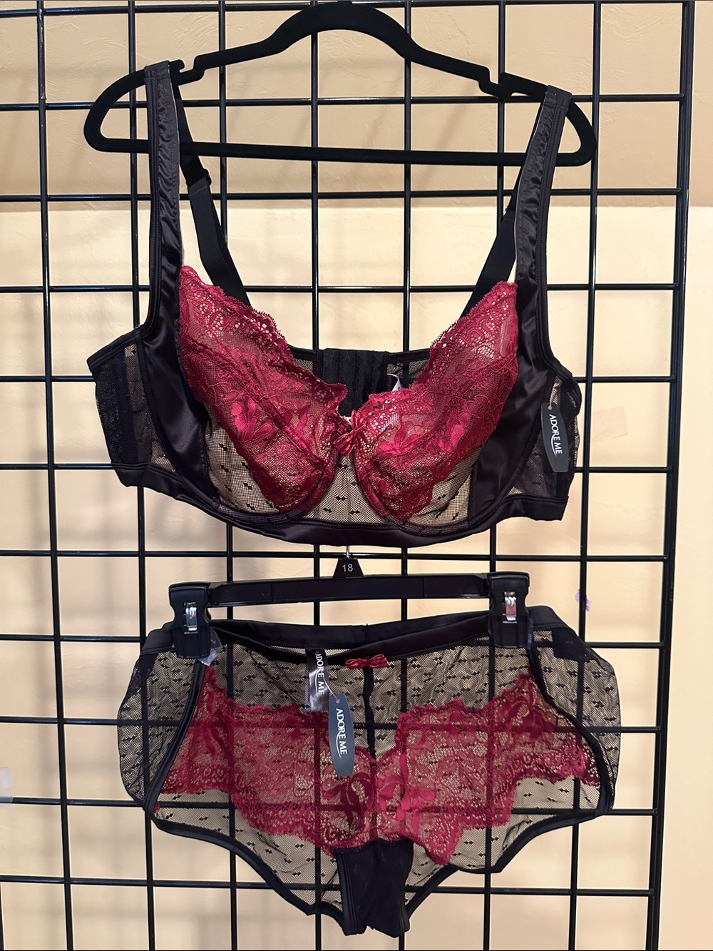 Adore Lace  Underwire Bra & Brief Set - Burgundy/Black